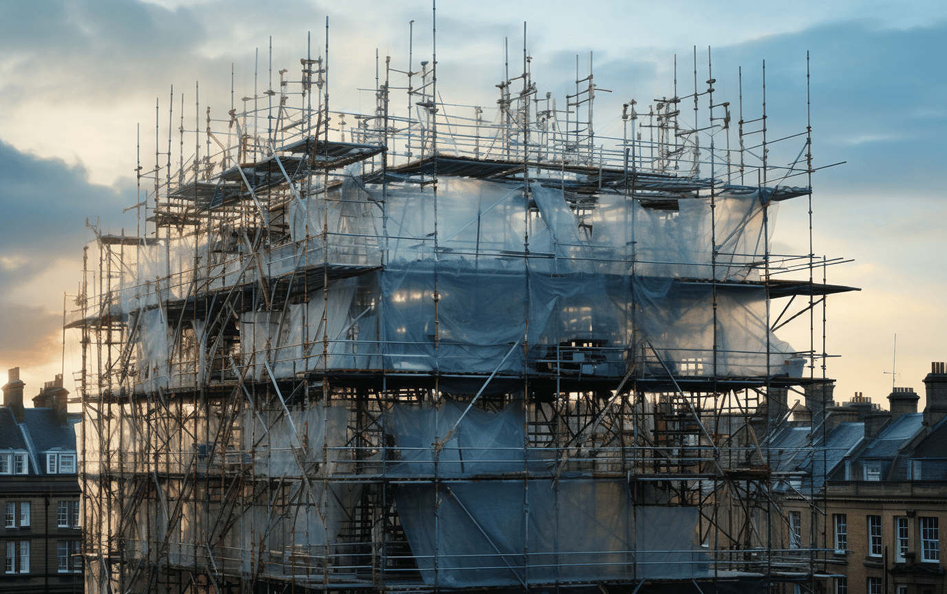 high-rise london building with scaffolding