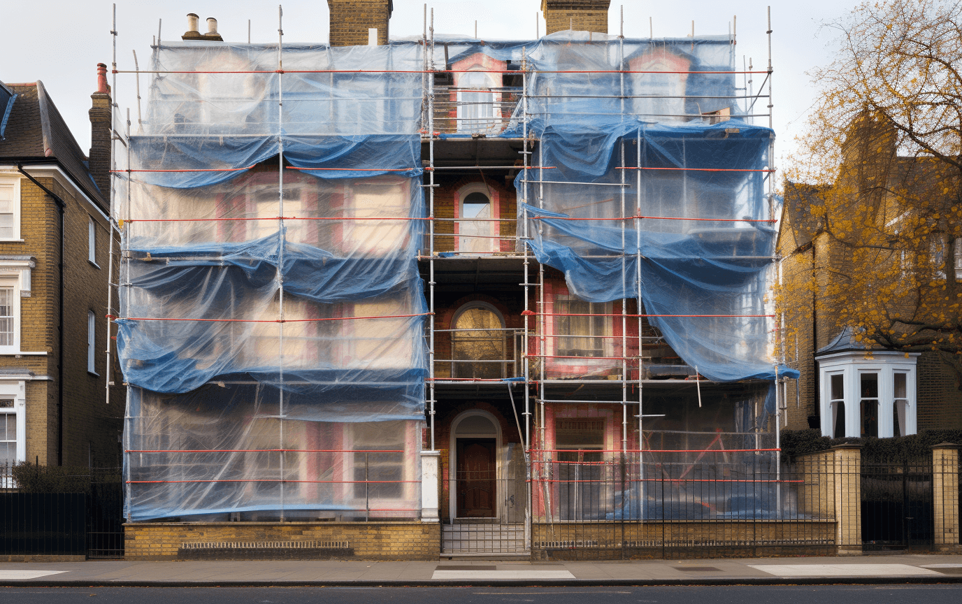 home in london with scaffolding